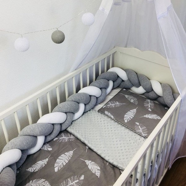 tour de lit tresse confortable gris blanc