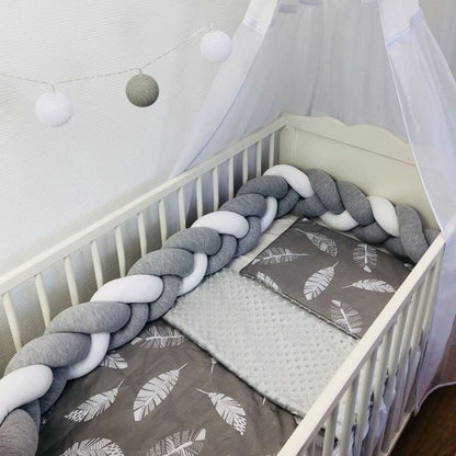 tour de lit tresse confortable gris blanc