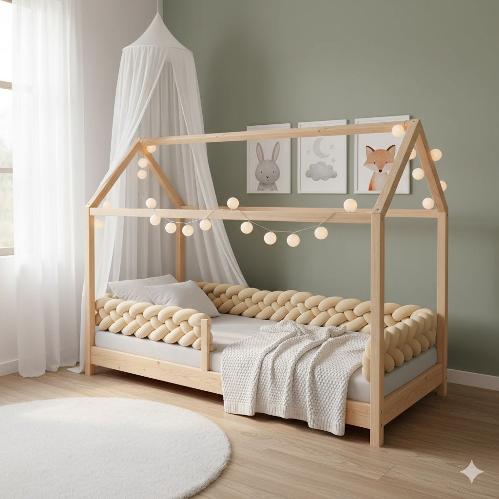 tresse de lit cabane beige securite optimale douce
