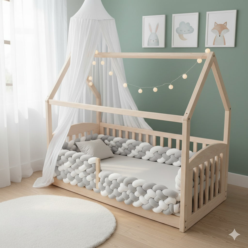 tresse de lit cabane grise blanche meilleur protection douillette