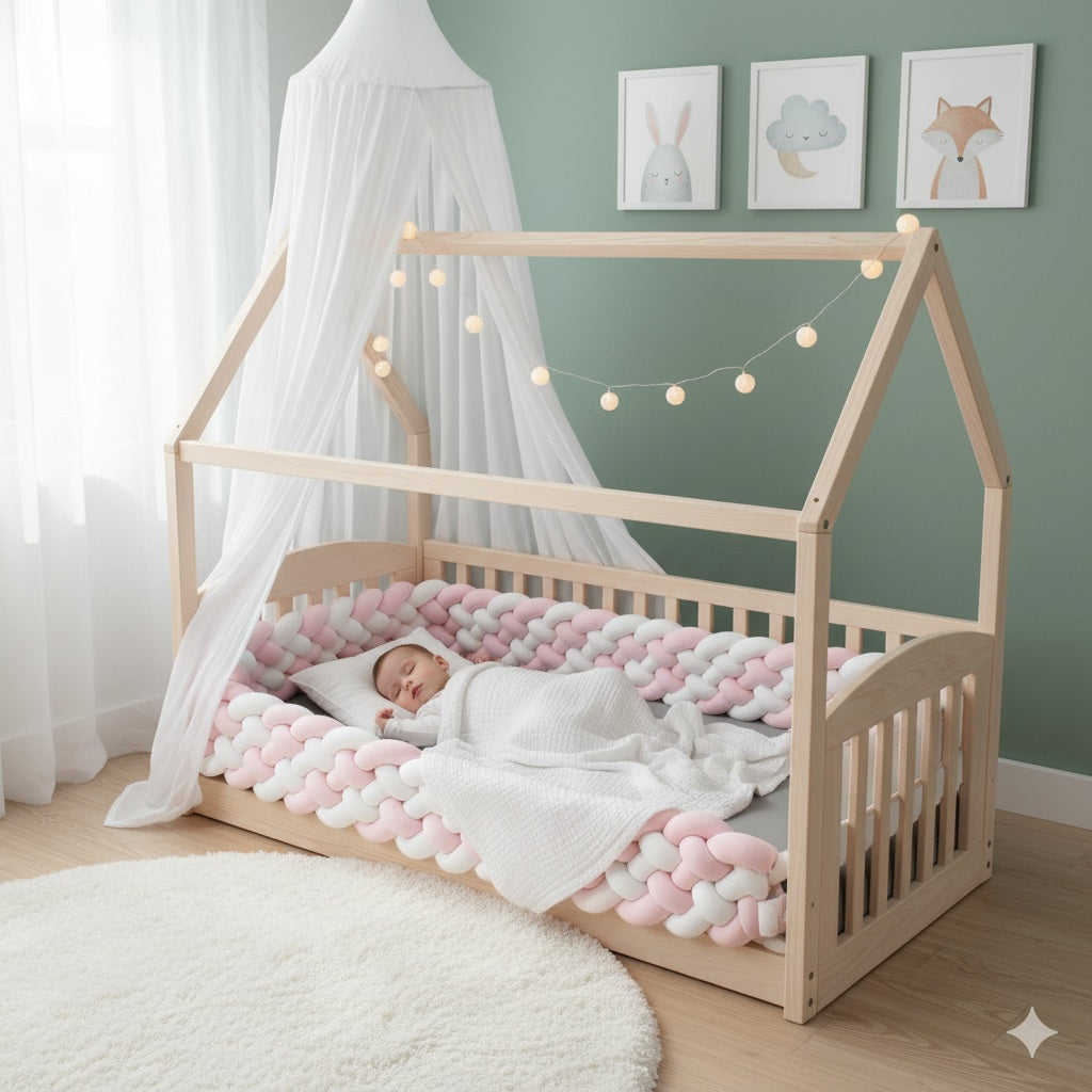 tresse de lit cabane rose blanche sommeil doux paisible