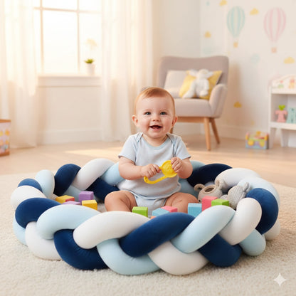 tresse pour lit bebe bleu fonce bleu clair blanc protection optimale douce