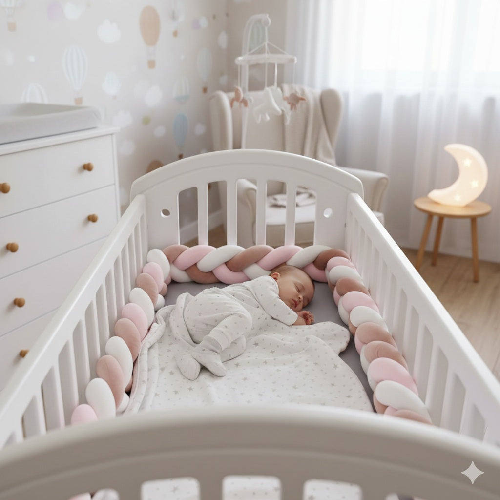 tresse pour lit bebe moka rose blanc sommeil confortable