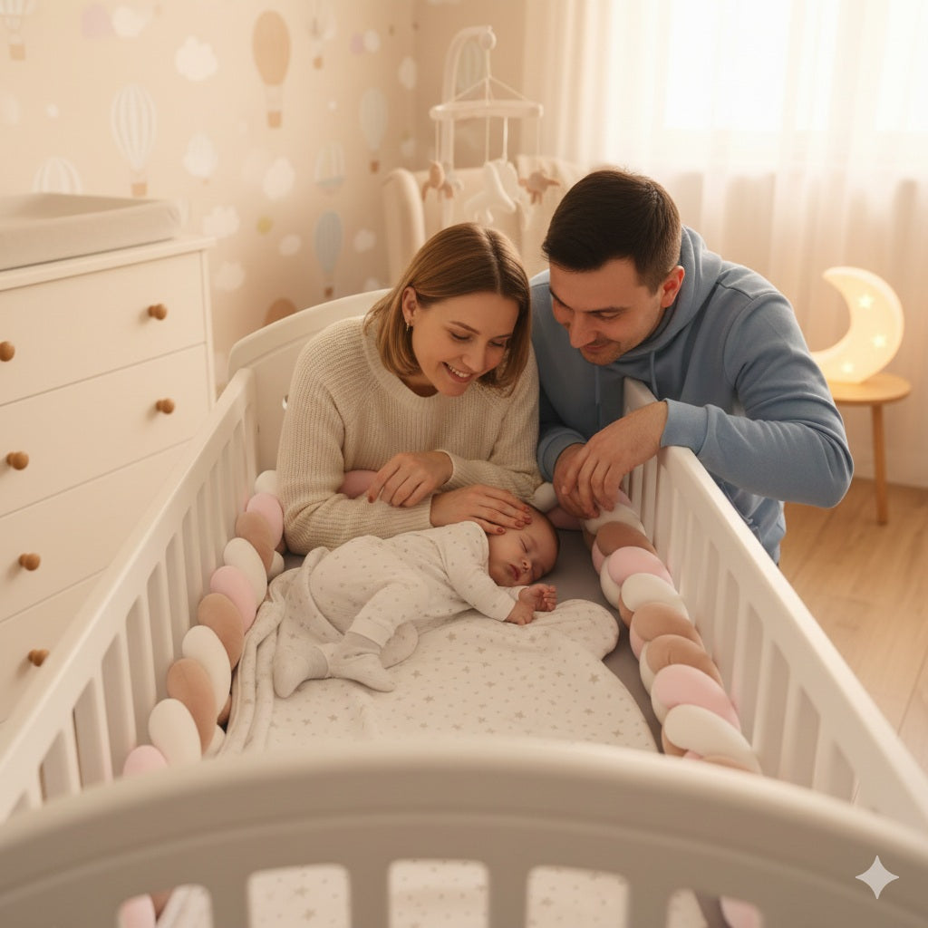 tresse pour lit bebe moka rose blanc sommeil enveloppant