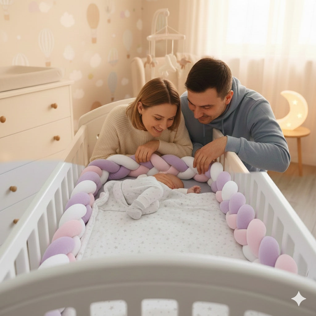 tresse pour lit bebe violet rose blanc sommeil chaleureux