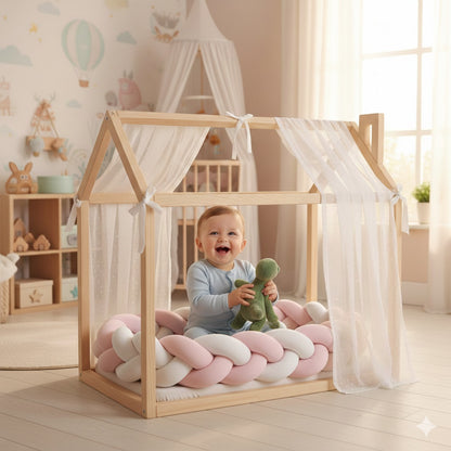 tresse tour de lit cabane rose blanc douceur apaisante
