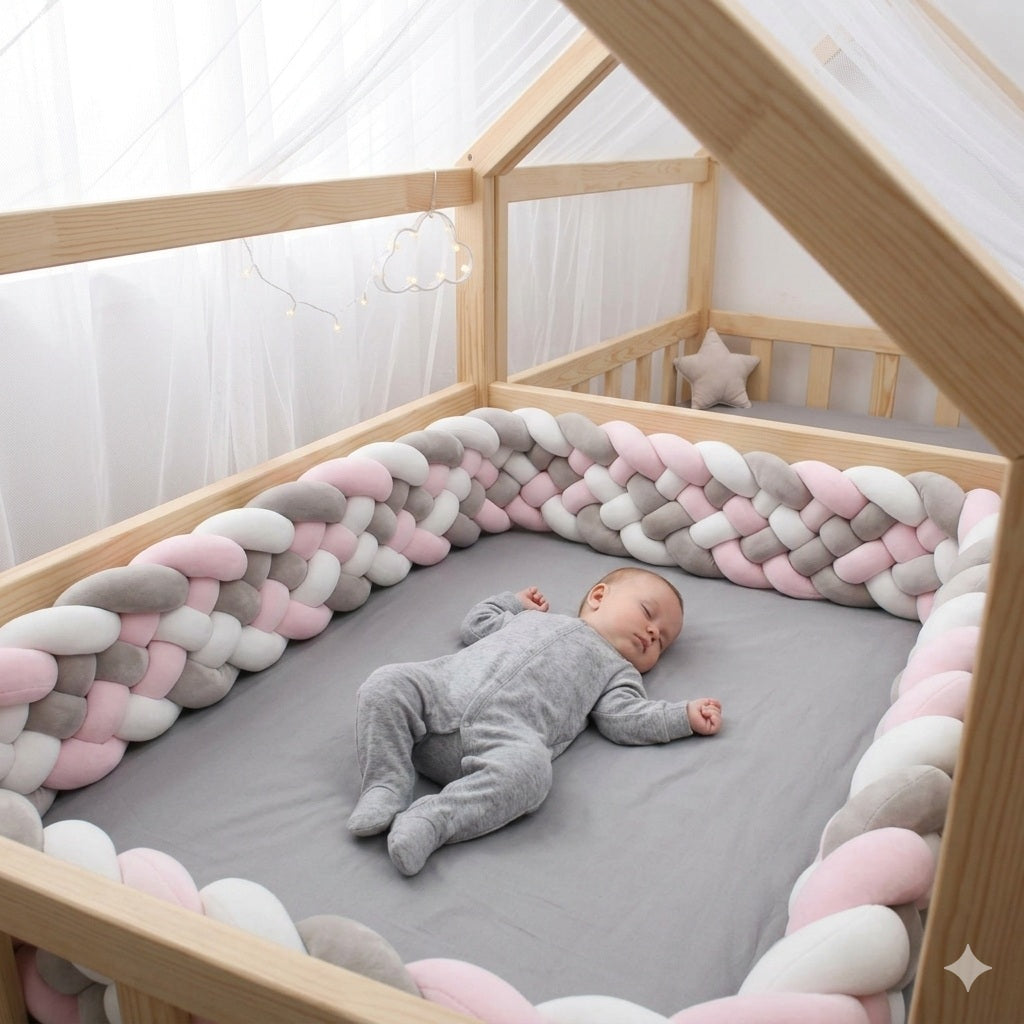 tresse tour de lit cabane rose blanc gris confort chaleureux