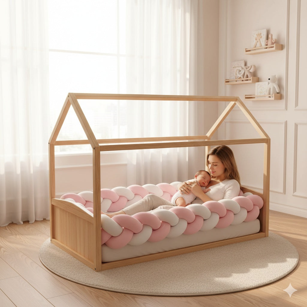 tresse tour de lit cabane rose blanc refuge confortable