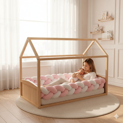 tresse tour de lit cabane rose blanc refuge confortable