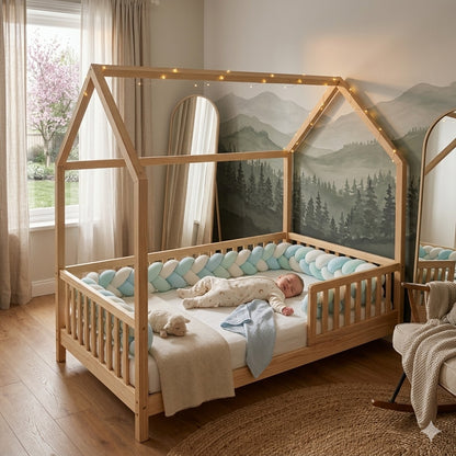 tresses de lit cabane bleu blanc vert protectrice